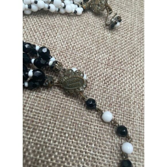 Vintage Miriam Haskell Multi-Strand Black & White Glass Bead Necklace - Picture 6 of 8